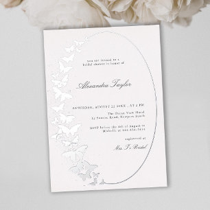 Elegant Formal Classic Butterfly Bridal Silver Foil Invitation