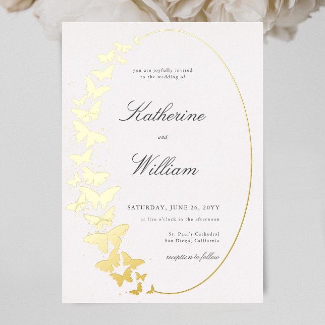 Elegant Formal Classic Butterfly Frame Gold Foil Invitation (Creator Uploaded)