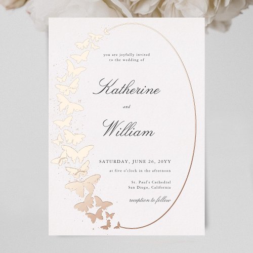 Elegant Formal Classic Butterfly Frame Rose Gold Foil Invitation