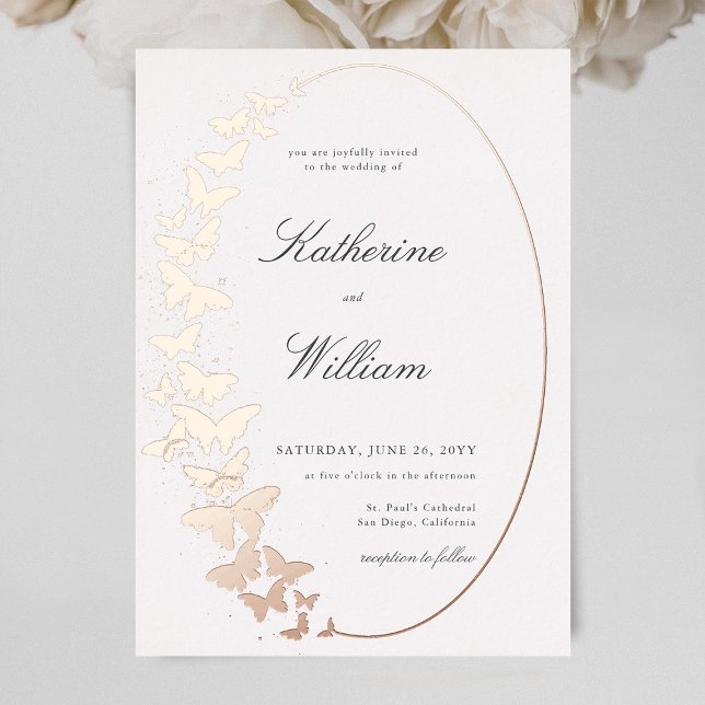 Elegant Formal Classic Butterfly Frame Rose Gold Foil Invitation (Creator Uploaded)