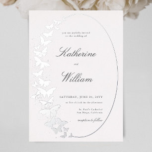 Elegant Formal Classic Butterfly Frame Silver Foil Invitation