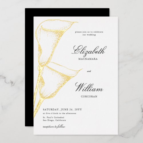 Elegant Formal Classic Calla Lilly Gold Wedding Foil Invitation