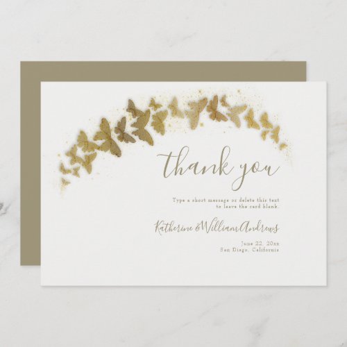 Elegant Formal Classic Gold Butterflies Wedding Thank You Card