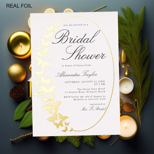 Elegant Formal Classic Gold Butterfly Frame Bridal Foil Invitation (Creator Uploaded)