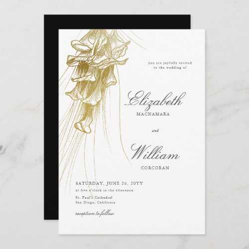 Elegant Formal Classic Gold Calla Lily BW Wedding Invitation