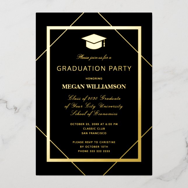 Elegant formal classic graduation party black gold foil invitation (Front)