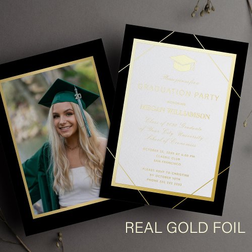 Elegant formal classic graduation party gold foil invitation