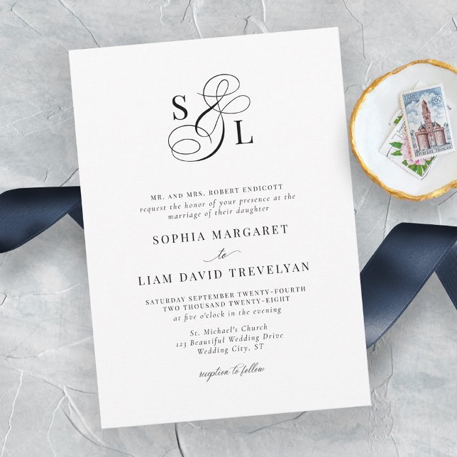 Elegant Formal Classic Monogram Wedding Invitation (Creator Uploaded)
