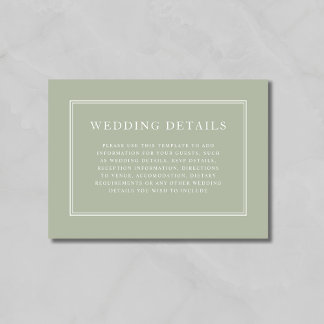 Elegant Formal Classic Sage Green Wedding Details Enclosure Card