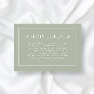 Elegant Formal Classic Sage Green Wedding Details Enclosure Card
