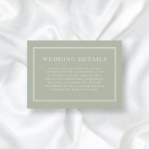 Elegant Formal Classic Sage Green Wedding Details Enclosure Card