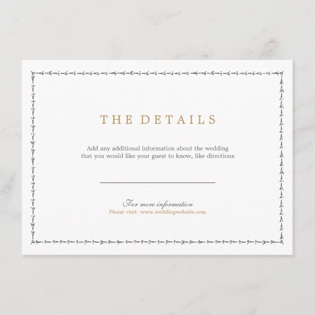 Elegant formal classic vintage wedding detail card (Front)