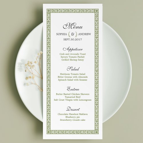 Elegant formal classic vintage wedding menu card