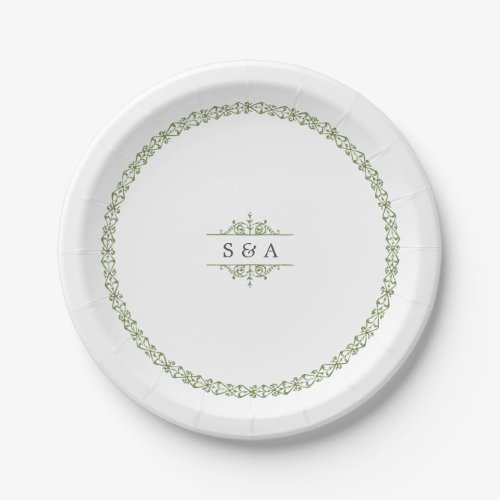 Elegant formal classic vintage wedding monogram paper plates