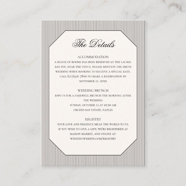 Elegant Formal Classic Wedding Details Enclosure Card (Front)