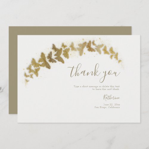 Elegant Formal Classy Gold Butterflies Boho Bridal Thank You Card