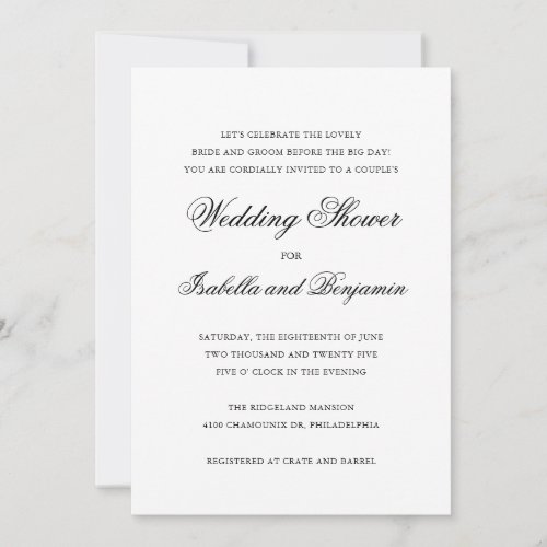 Elegant Formal Couples Wedding Shower Invitation