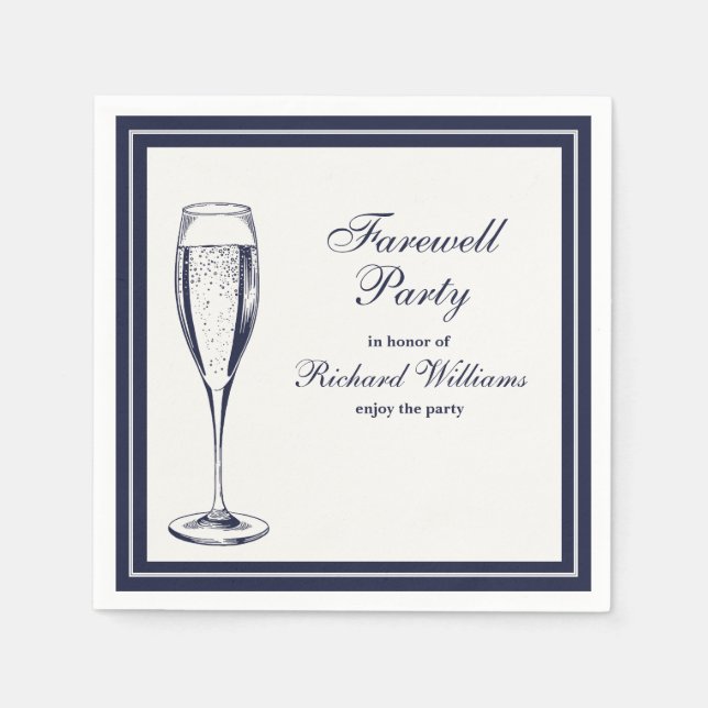 Elegant Formal Dark Bleu White Farewell Party Napkins (Front)