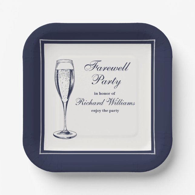Elegant Formal Dark Bleu White Farewell Party Paper Plates (Front)