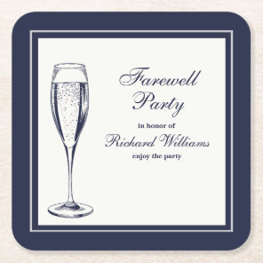 Elegant Formal Dark Bleu White Farewell Party Square Paper Coaster