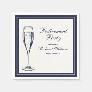 Elegant Formal Dark Bleu White Retirement  Napkins