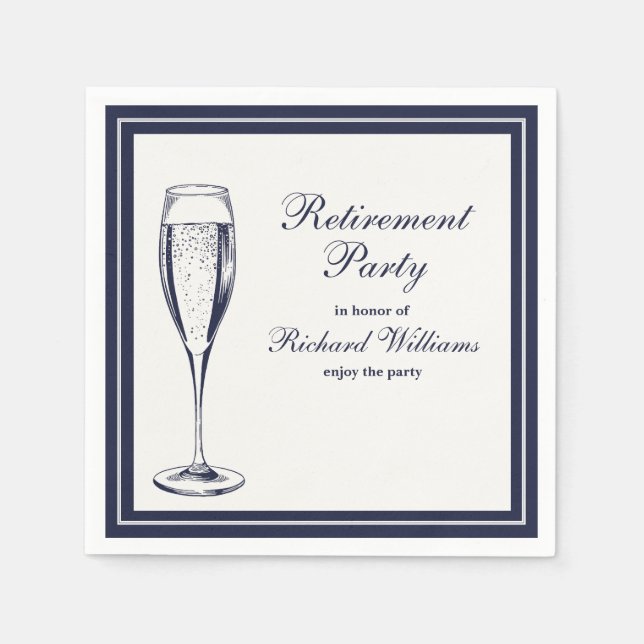 Elegant Formal Dark Bleu White Retirement  Napkins (Front)