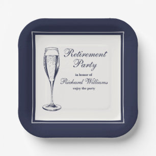 Elegant Formal Dark Bleu White Retirement Paper Plates