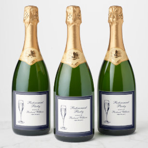 Elegant Formal Dark Bleu White Retirement  Sparkling Wine Label
