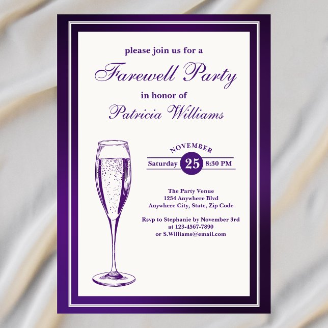Elegant Formal Dark Purple White Farewell Party   Invitation (Creator Uploaded)