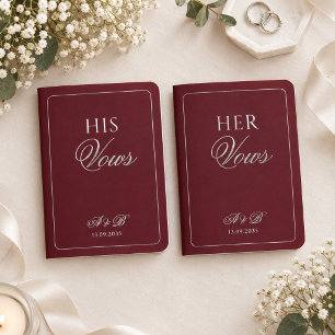 Elegant Formal Deep Burgundy Bordered Wedding Foil Vow Books
