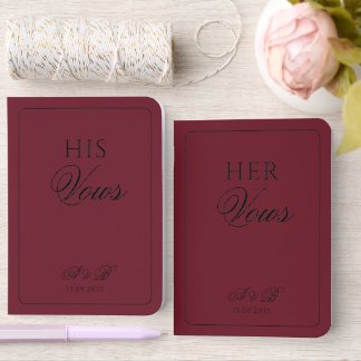 Elegant Formal Deep Burgundy Bordered Wedding Foil Vow Books