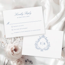 Elegant Formal Dusty Blue Crest Monogram Logo RSVP