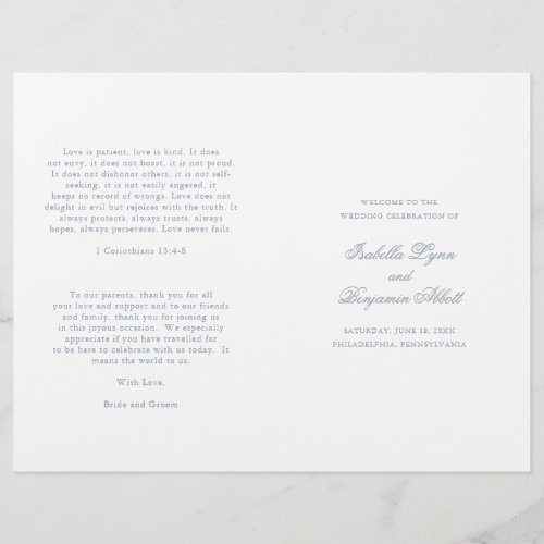 Elegant Formal Dusty Blue Folded Wedding Program