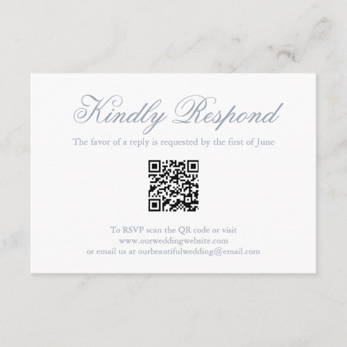 Elegant Formal Dusty Blue QR Code Wedding RSVP Card