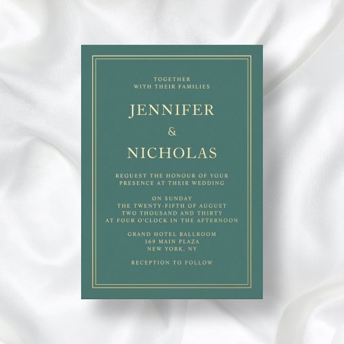 Elegant Formal Emerald Green Wedding  Foil Invitation