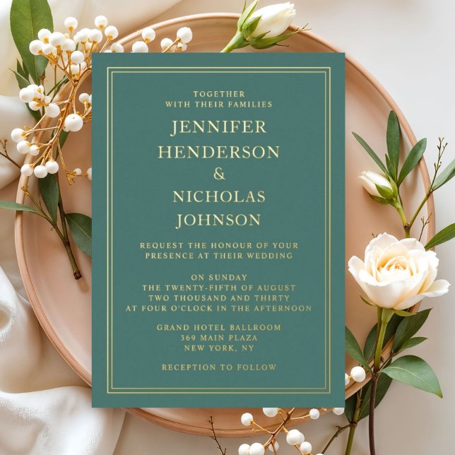Elegant Formal Emerald Green Wedding Gold  Foil Invitation (Elegant Formal Emerald Green Wedding Gold Foil Invitation)