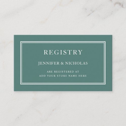 Elegant Formal Emerald Green Wedding Registry Enclosure Card
