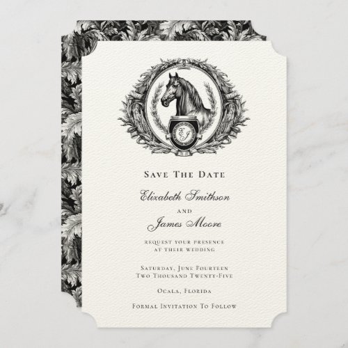 Elegant Formal Equestrian Monogram Crest Wedding Save The Date