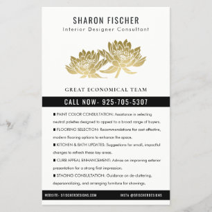 Elegant Formal Faux Gold Lotus Floral Business Flyer