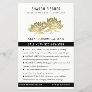 Elegant Formal Faux Gold Lotus Floral Business Flyer