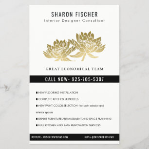 Elegant Formal Faux Gold Lotus Floral Business Flyer