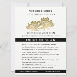 Elegant Formal Faux Gold Lotus Floral Business Invitation