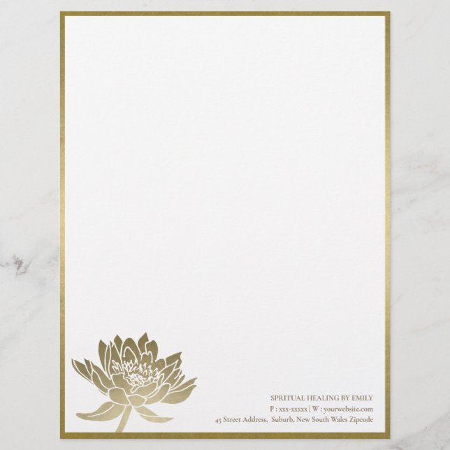 ELEGANT FORMAL FAUX GOLD LOTUS FLORAL BUSINESS LETTERHEAD (Front)