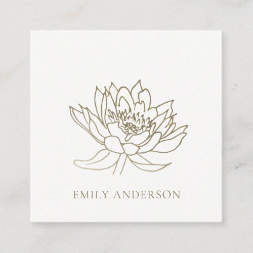 ELEGANT FORMAL FAUX GOLD LOTUS LINE DRAWING FLORAL SQUARE BUSINESS CARD
