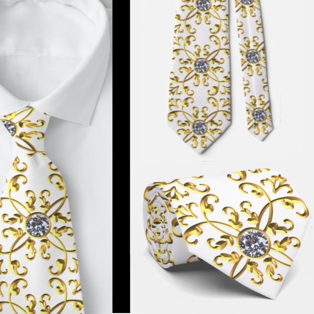 Elegant Formal Faux White Gold Faux Diamond Neck Tie (Creator Uploaded)