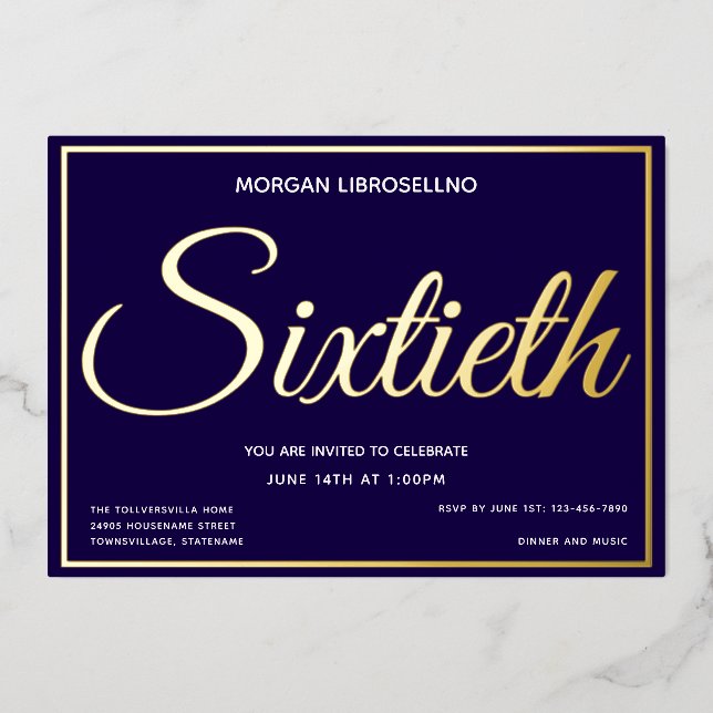 Elegant Formal Gold 60 Sixtieth Birthday Foil Invitation (Front)