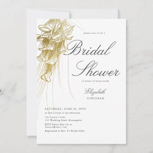Elegant Formal Gold Calla Lily BW Bridal Shower Invitation