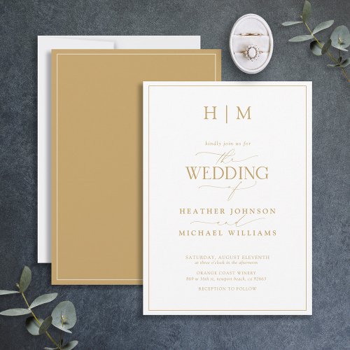 Elegant Formal Gold Calligraphy Wedding Invitation