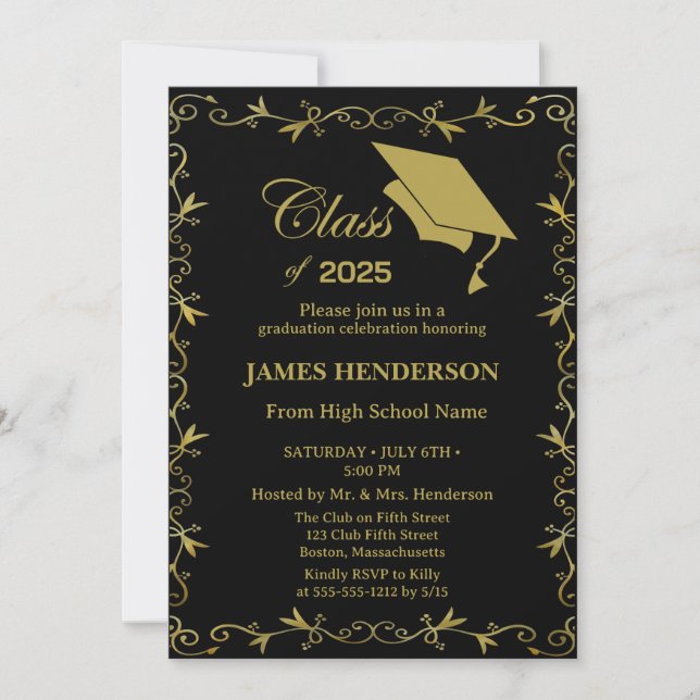 Elegant Formal Gold College Graduation Party 2025 Invitation (Front)