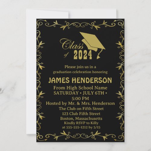 Elegant Formal Gold College Graduation Party  Invitation